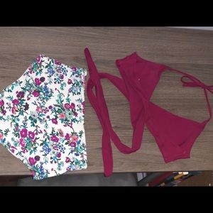wrap top/white floral highwaisted bikini